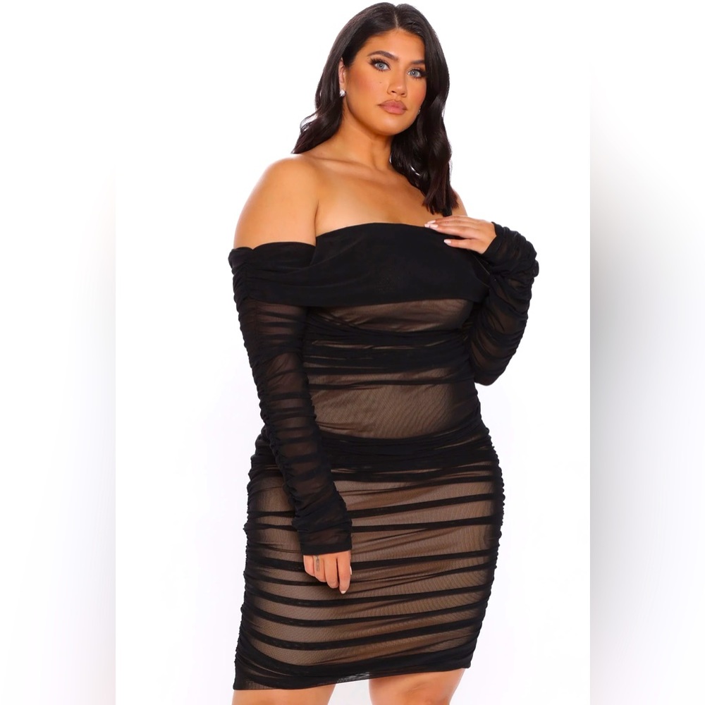 Ready In A Ruched Off Shoulder Midi Dress - Black